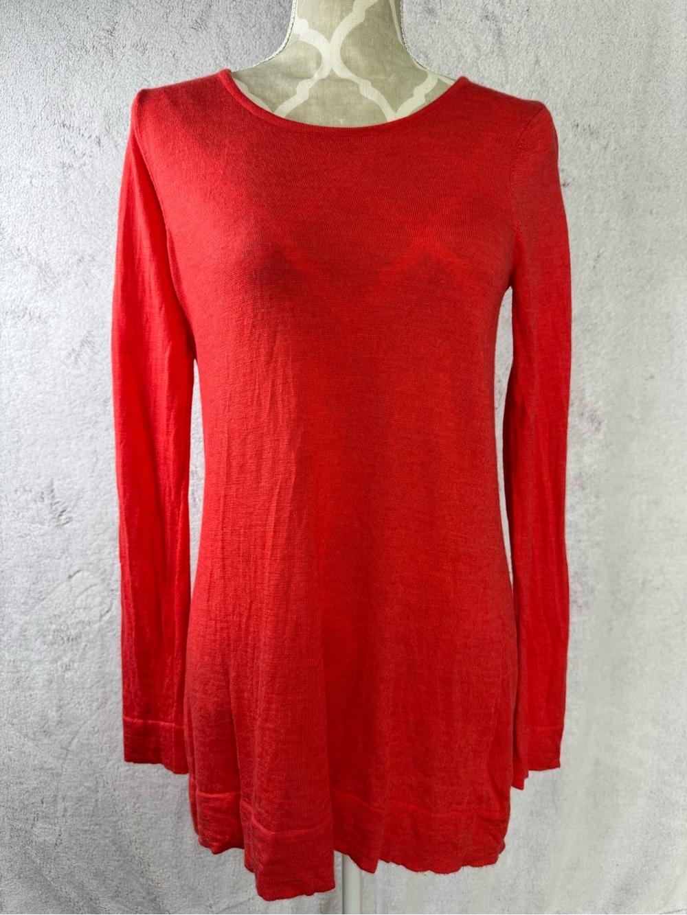 Kenar Long-Sleeve Knit Top Womens L Red 100% Extra Fine Merino Wool